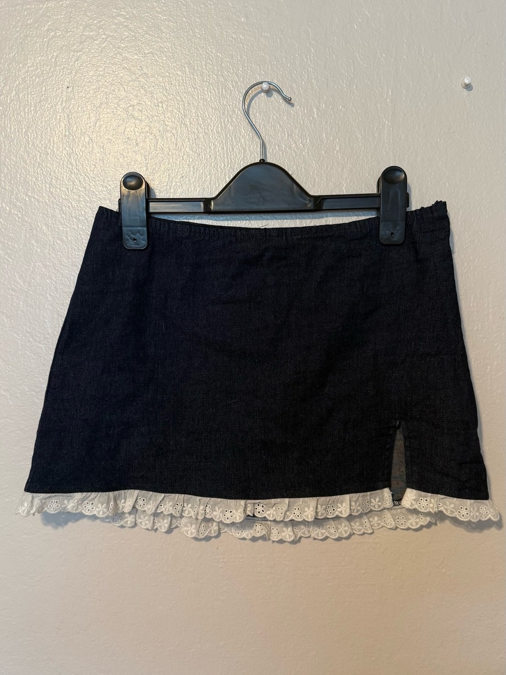Navy blue Mini Skirt with White Lace Hem